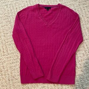 Raspberry cable knit lightweight sweater